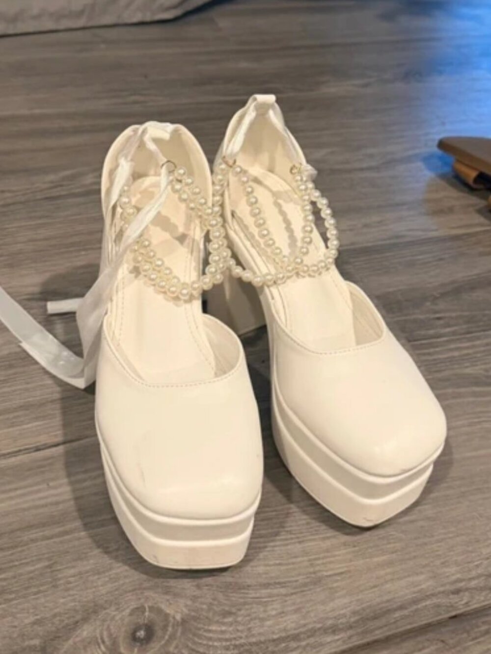 White platform heels